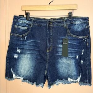 Lucky & Blessed Blue Distressed Jean Shorts